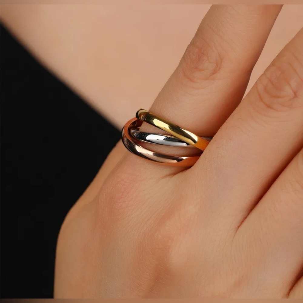 Tricolor Trunity Fidget Fashion Ring 18K Gold, White Gold 585 Rose Gold No Fade